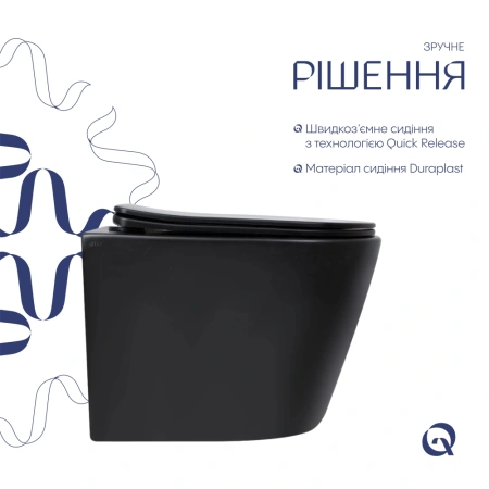 Унітаз підвісний у чорному кольорі 520x365x365 мм з сидінням з мікроліфтом Slim Duroplast Qtap Scorp