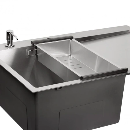 Фото Набір 3 в 1 Qtap кухонна мийка 78*50L 3.0/1.2 мм Satin + сушарка + дозатор для миючого засобу