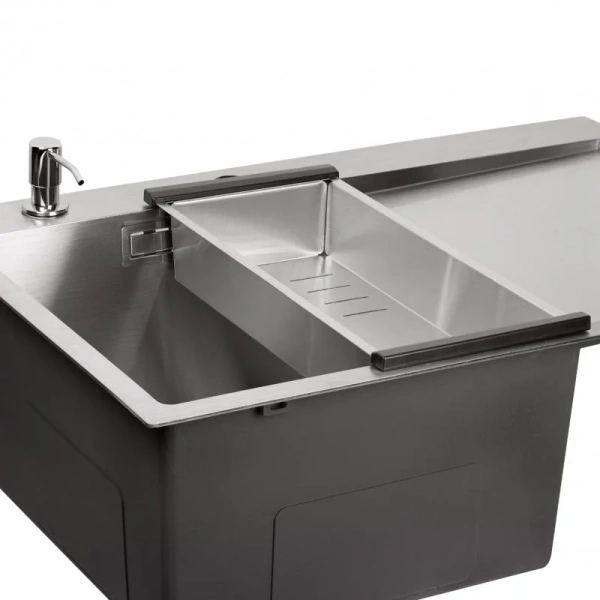 Фото Набір 3 в 1 Qtap кухонна мийка 78*50L 3.0/1.2 мм Satin + сушарка + дозатор для миючого засобу