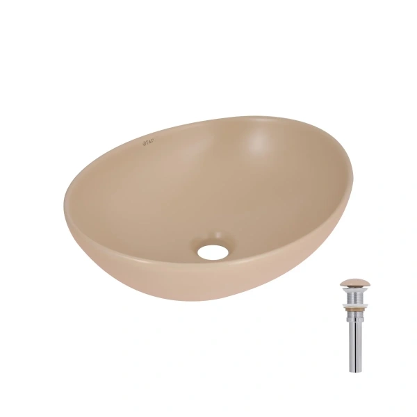 Раковина накладна Qtap Dove 415x340x140 мм, Beige, овальна, з донним клапаном