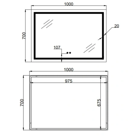 Дзеркало Qtap Mideya (MI1) 1000х700 з LED-підсвічуванням Touch, з антизапотіванням, димером, рег. яскравості
