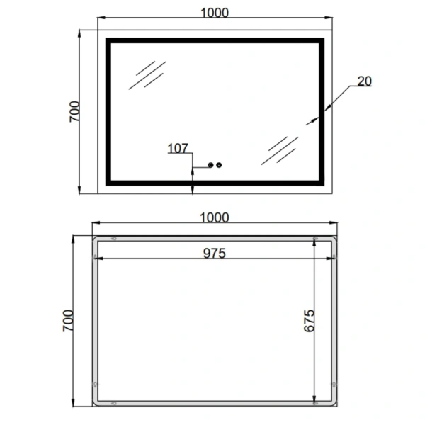 Дзеркало Qtap Mideya (MI1) 1000х700 з LED-підсвічуванням Touch, з антизапотіванням, димером, рег. яскравості