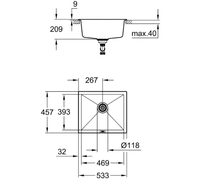Фото Мийка під стільницю 53 см GROHE K-SERIES K 700