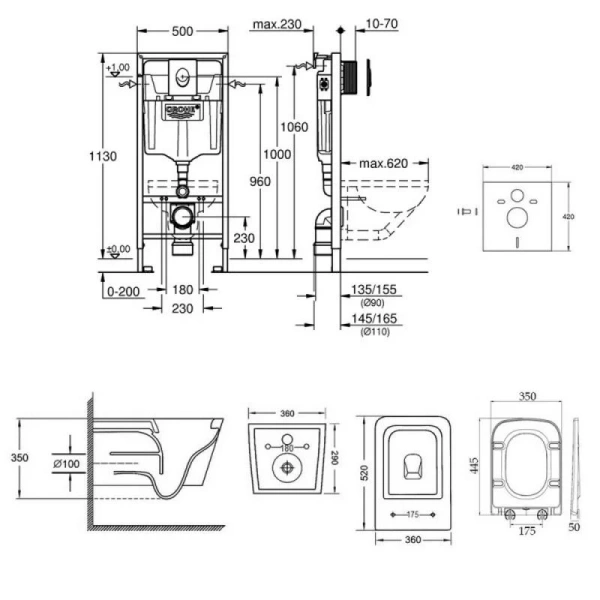 Набір унітаз з сидінням Qtap Crow + інсталяція Grohe Rapid SL