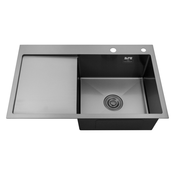Кухонна мийка Kroner KRP Schwarze - 7849RHM PVD (3.0/1.0 мм) крило ліворуч