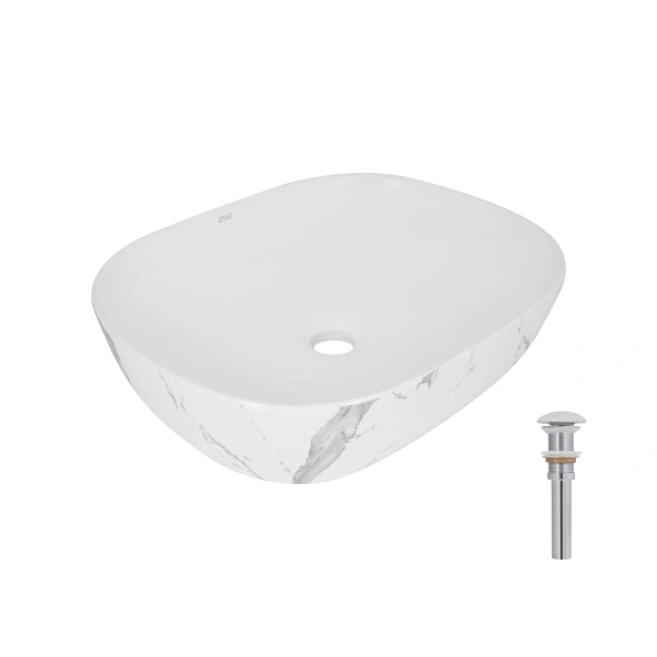 Раковина накладна Qtap Aquarius 470x380x120 мм, Marble, прямокутна, з донним клапаном