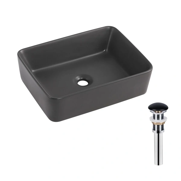 Раковина накладна Qtap Tern 480x370x135 мм, Anthracite, прямокутна, з донним клапаном