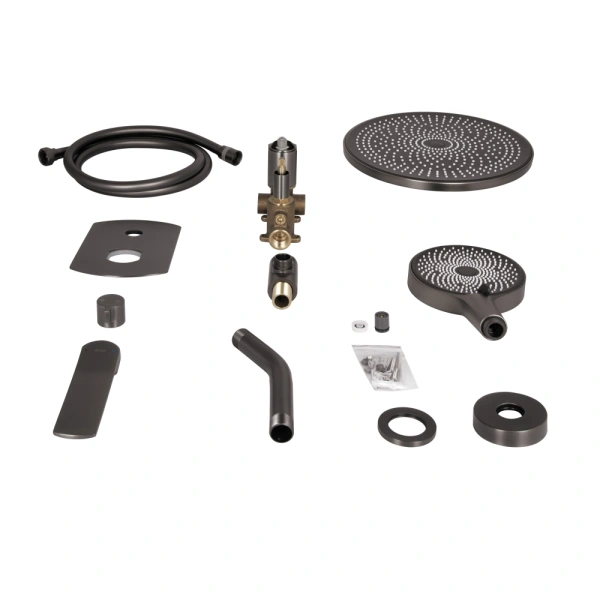 Душова система прихованого монтажу на два споживача у кольорі збройна сталь Qtap Slavonice