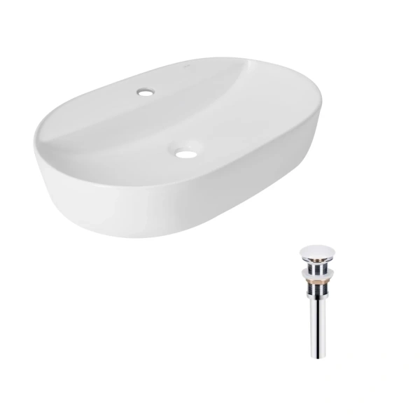 Комплект Qtap Scorpio: Раковина накладна овальна 600х400х120 мм White + Донний клапан PU02