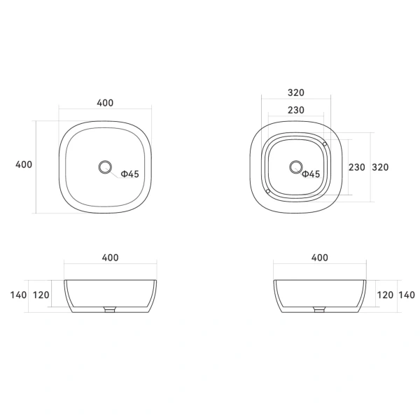 Раковина накладна квадратна 400х400х140 мм, Qtap Kolibri QT10116303W