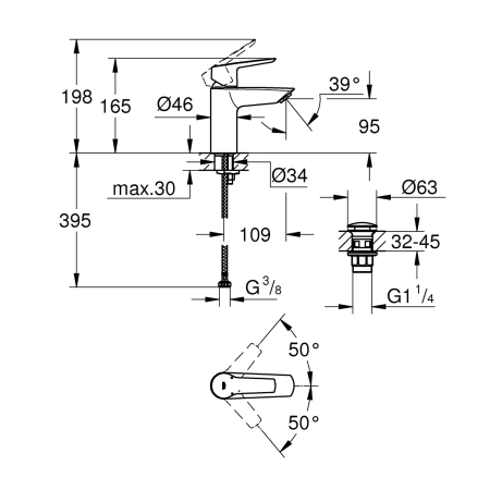 Фото Змішувач для раковини Grohe QuickFix Start S-Size з донним клапаном
