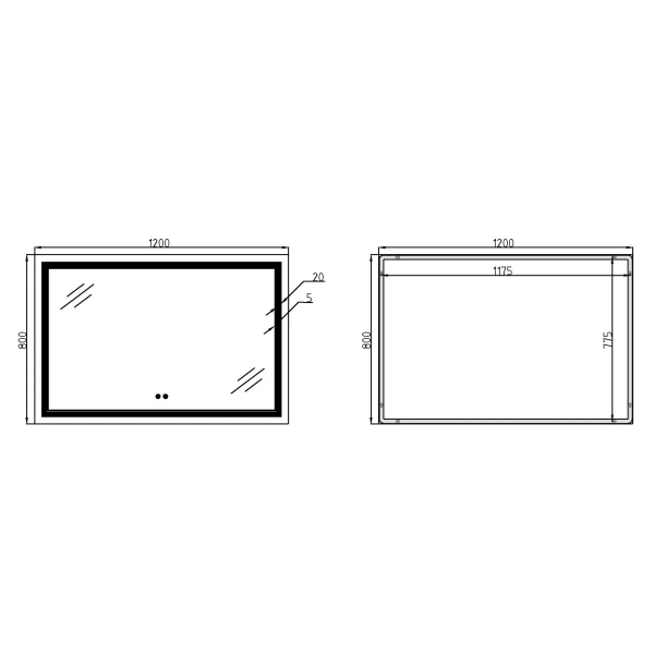 Дзеркало Qtap Cardinal 1200х800 з LED-підсвічуванням Touch, з антизапотіванням, з димером, рег. темп. кольору (3000-6500K)