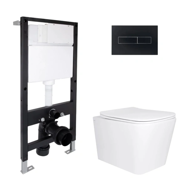 Готове рішення Qtap для ванної кімнати: підвісний унітаз Tern Ultra Quiet 525x345x360 + комплект інсталяції Standard (лінійна клавіша Black)