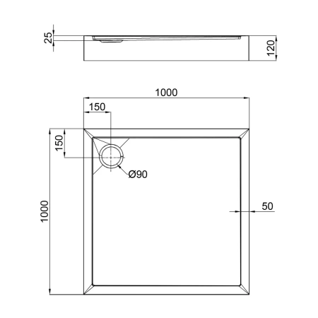 Фото Душовий піддон Qtap Tern 100x100x12 см + сифон