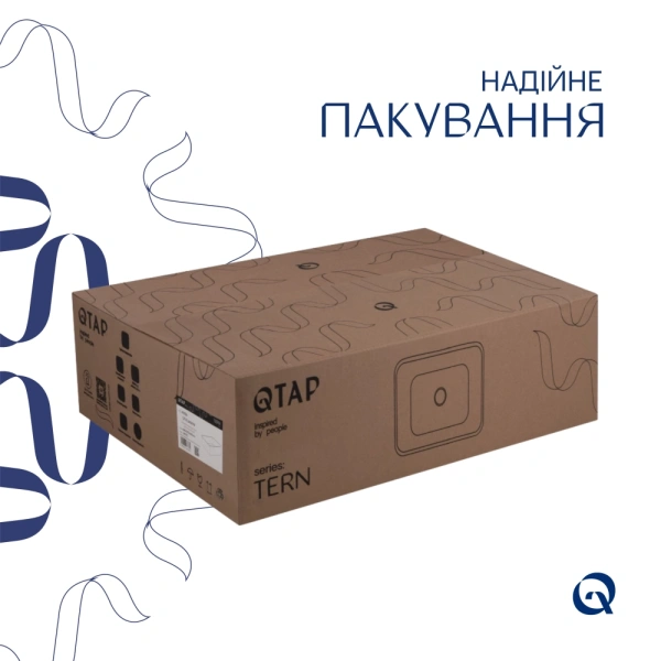 Раковина накладна прамокутна Qtap Tern 480х370х135 мм + Донний клапан