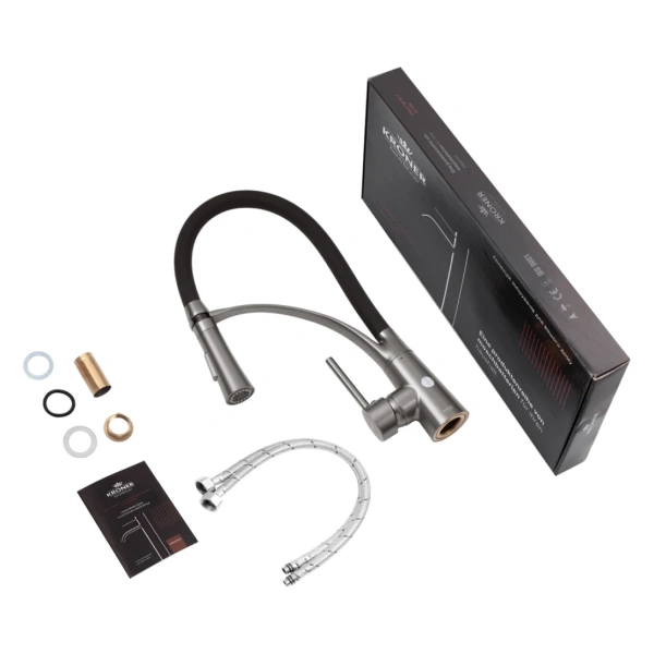 Змішувач для кухні з гнучким виливом (Графіт) Kroner KRP Ersel - GRP03393BLK