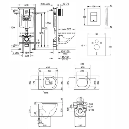 Комплект 4 в 1: Інсталяція Grohe Rapid SL 3 в 1 38772001 + Унітаз безободковий Kroner 