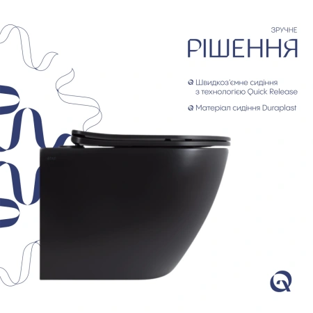 Унітаз підвісний у чорному кольорі 490x365x325 мм з сидінням Slim Duroplast Qtap Robin