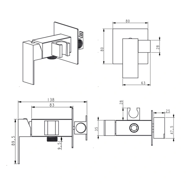 Гігієнічний душ із змішувачем з нержавіючої сталі Lidz Kubis 