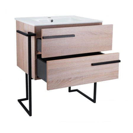 Комплект Qtap Taurus 700х800х437 Whitish oak тумба для пола + раковина врізна