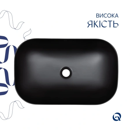 Раковина накладна прамокутна 600x390x150 мм у чорному кольорі Qtap Robin + Донний клапан