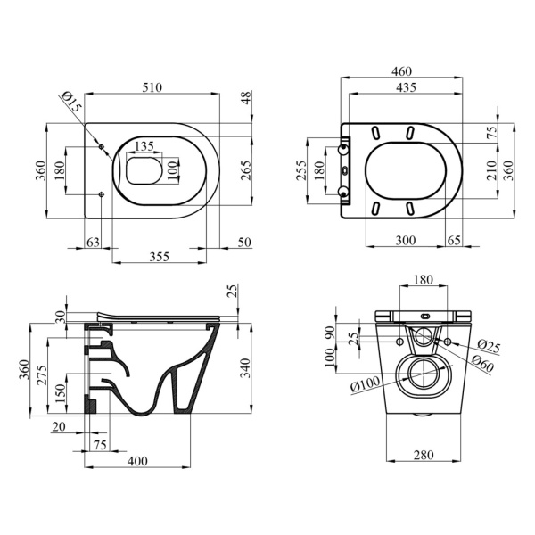 Унітаз підвісний безобідковий Kroner Armada WHI513636 RIMLESS з сидінням Slim Duroplast / Soft-close