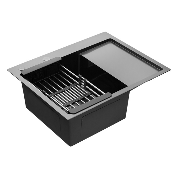 Кухонна мийка Kroner KRP Schwarze - 6350LHM PVD (3.0/1.0 мм) крило праворуч