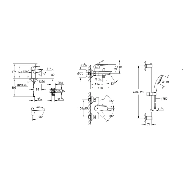 Фото Набір змішувачів 3 в 1 для ванної кімнати Grohe QuickFix StartEdge S-Size