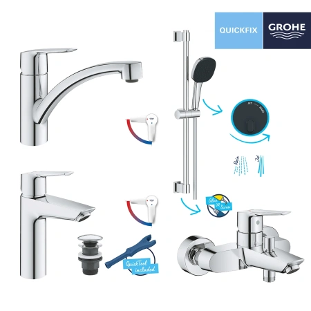Фото Набір змішувачів 4 в 1 для ванної кімнати та кухні Grohe QuickFix Start M-Size