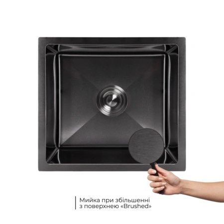 Фото Мийка для кухні Lidz Handmade 480x430 мм графіт під стільницю Brushed Black PVD + кошик