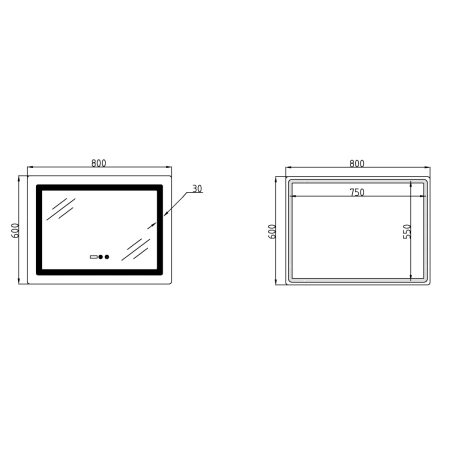 Дзеркало Lidz Kubis (KU2) 800х600 з годинником, з LED-підсвічуванням Touch, з антизапотіванням, з регулюванням яскравості