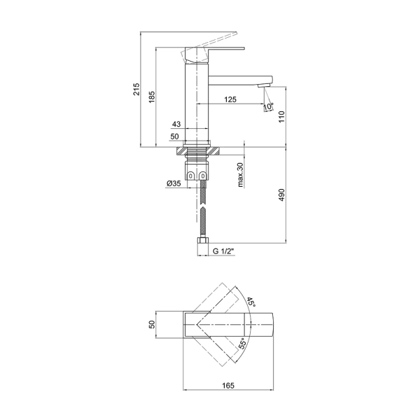 Змішувач для ванни (нержавіюча сталь) з виливом 310 мм. + Змішувач для раковини Lidz