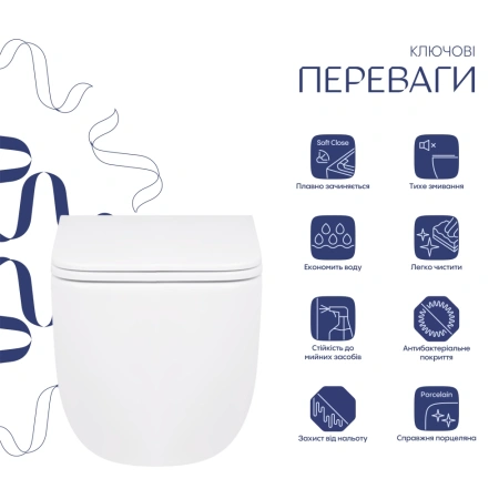 Унітаз підвісний у білому кольорі 530х365х373 з сидінням з мікроліфтом Slim Duroplast Qtap Gemini