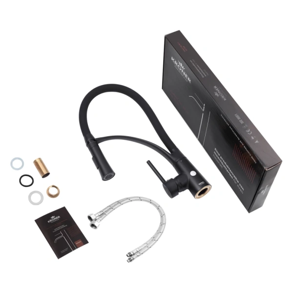 Змішувач для кухні з гнучким виливом у чорному кольорі Kroner KRP Ersel - SCH03393BLK