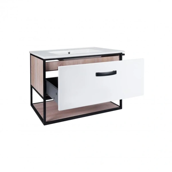 Комплект Qtap Taurus 700х580х437 White/Whitish oak підвісна тумба + раковина врізна
