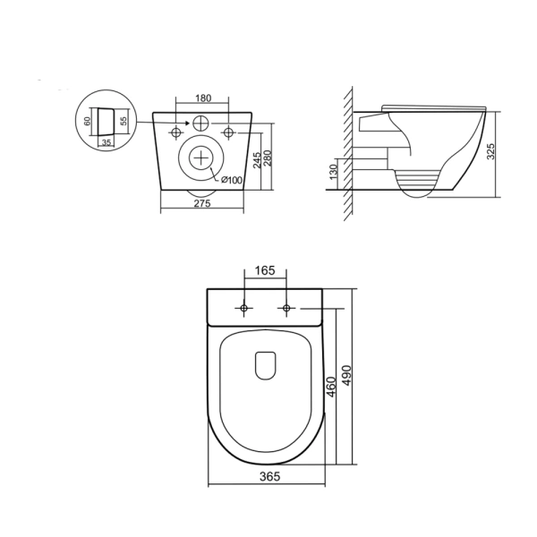 Унітаз підвісний у чорному кольорі 490x365x325 мм з сидінням Slim Duroplast Qtap Robin