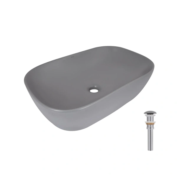 Раковина накладна Qtap Robin 600x390x150 мм, Stone grey, прямокутна, з донним клапаном