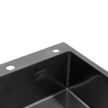 Фото Комплект кухонна мийка Kroner Schwarze-6050HM PVD + змішувач Ersel-GRP03393BLK + дозатор Spender-026