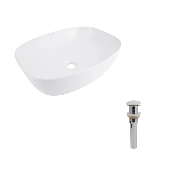 Комплект Qtap Cardinal: Раковина накладна 500×380×140 мм, White, овальна + Донний клапан Pop-up PU02