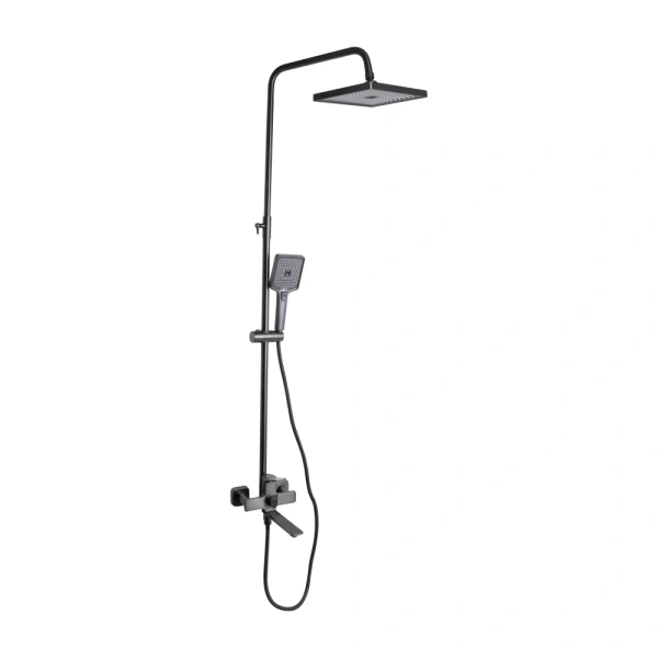 Душова система на три споживача (з виливом) у кольорі графіт, телескопічна 1000-1550 мм Qtap Presto