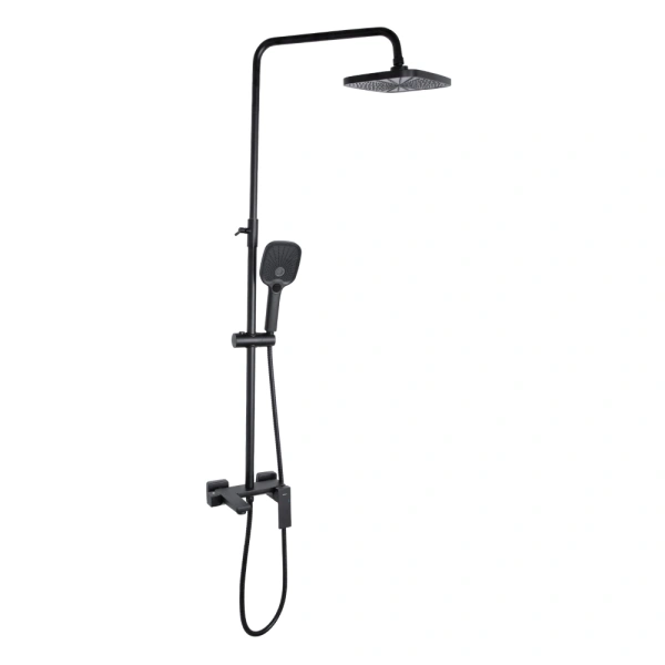 Душова система на три споживача (з виливом) у чорному кольорі, телескопічна 850-1200 мм Qtap Gemini