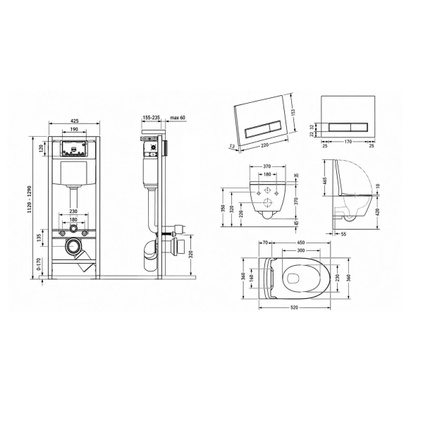 Готове рішення Qtap для ванної кімнати: підвісний унітаз Robin Ultra Quiet 520x365x365 + комплект інсталяції Nest 4 в 1 (лінійна клавіша White)