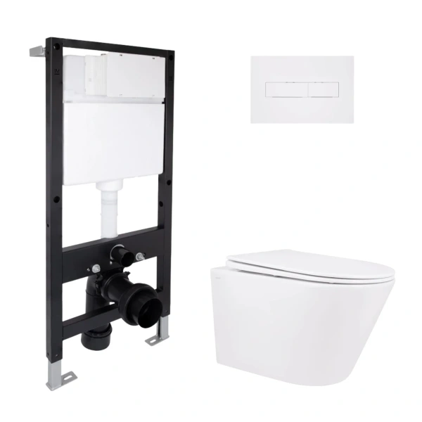 Готове рішення Qtap для ванної кімнати: підвісний унітаз Swan Rimless 520x360x320 + комплект інсталяції Standard (лінійна клавіша White)
