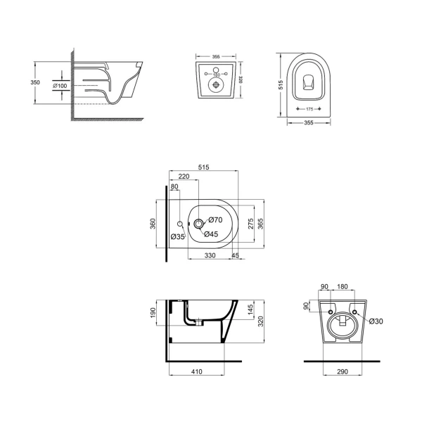 Комплект Qtap Swan 2 в 1: унітаз підвісний Rimless + біде підвісне