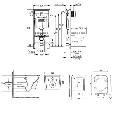 Набір унітаз з сидінням Qtap Crow + інсталяція Grohe Rapid SL