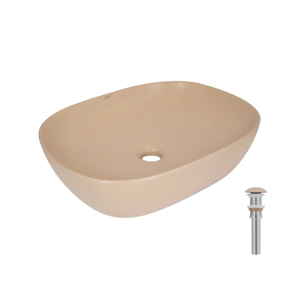 Раковина накладна Qtap Aquarius 470x380x120 мм, Beige, прямокутна, з донним клапаном