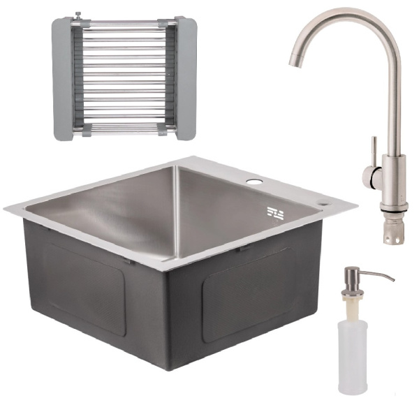 Кухонна мийка 5050 Brush 3.0/1.0mm нержавіюча сталь Lidz + Змішувач для кухні