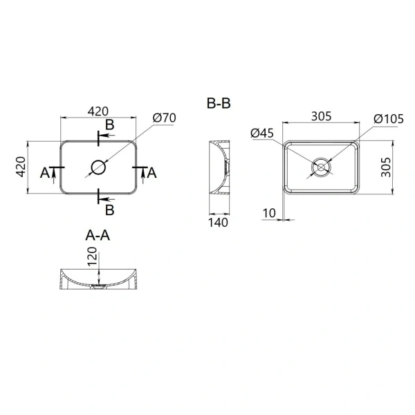 Раковина накладна квадратна 425х425х140 мм, Qtap Kolibri QT1011K396WN