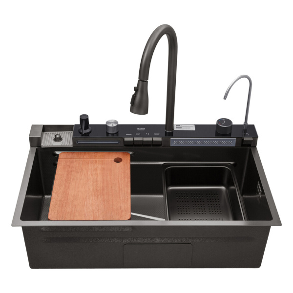 Кухонна мийка Kroner KRP Schwarze - SET7546ARTHM PVD (3.0/0.8 мм)