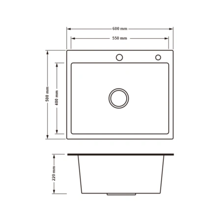 Кухонна мийка Lidz 60*50 Brush 3.0/0.8 (колір чорний) + Дозатор + Кошик